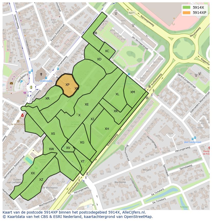 Afbeelding van het postcodegebied 5914 XP op de kaart.