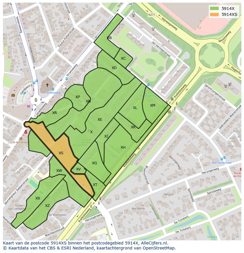Afbeelding van het postcodegebied 5914 XS op de kaart.