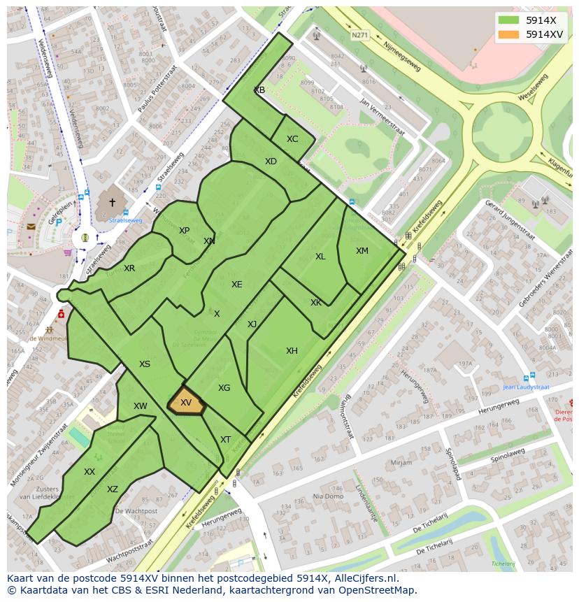Afbeelding van het postcodegebied 5914 XV op de kaart.