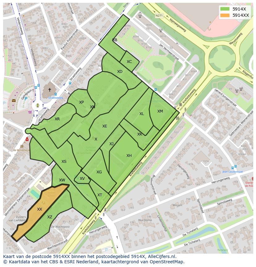 Afbeelding van het postcodegebied 5914 XX op de kaart.