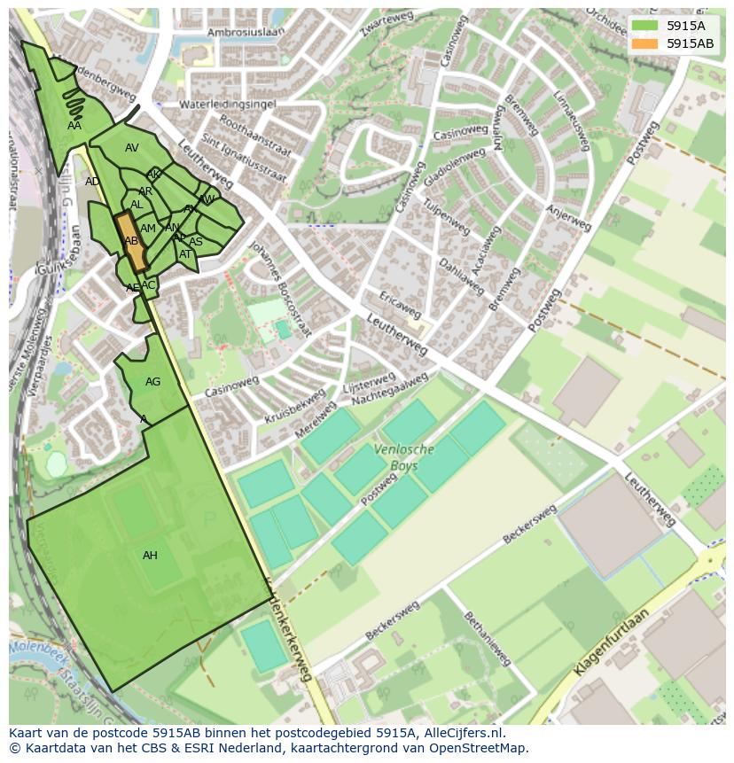 Afbeelding van het postcodegebied 5915 AB op de kaart.