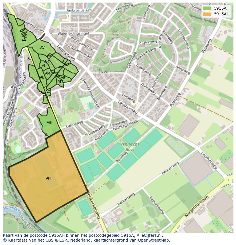 Afbeelding van het postcodegebied 5915 AH op de kaart.