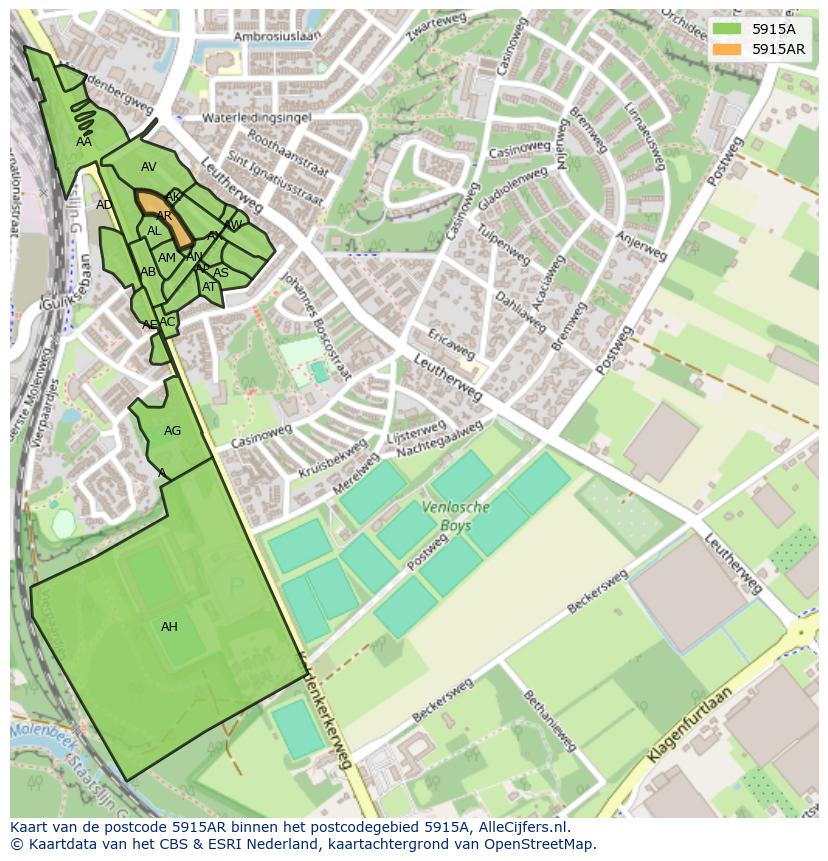 Afbeelding van het postcodegebied 5915 AR op de kaart.