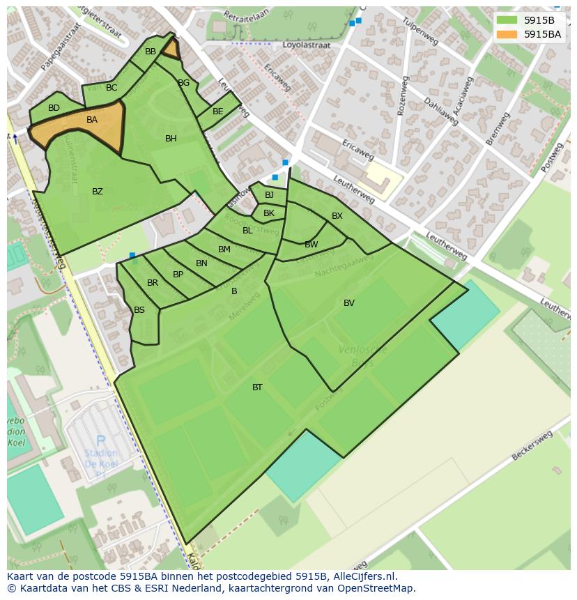 Afbeelding van het postcodegebied 5915 BA op de kaart.