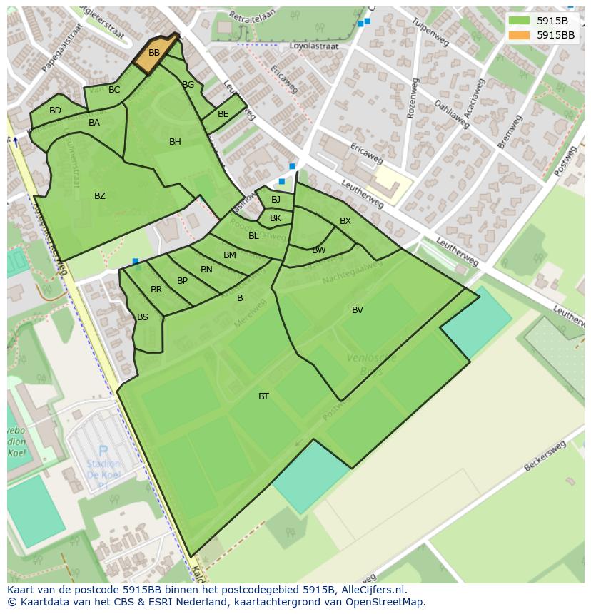 Afbeelding van het postcodegebied 5915 BB op de kaart.