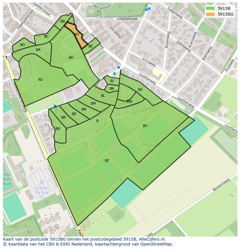 Afbeelding van het postcodegebied 5915 BG op de kaart.