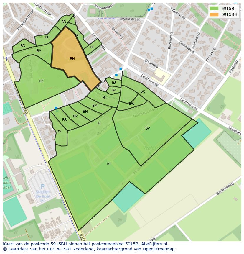 Afbeelding van het postcodegebied 5915 BH op de kaart.