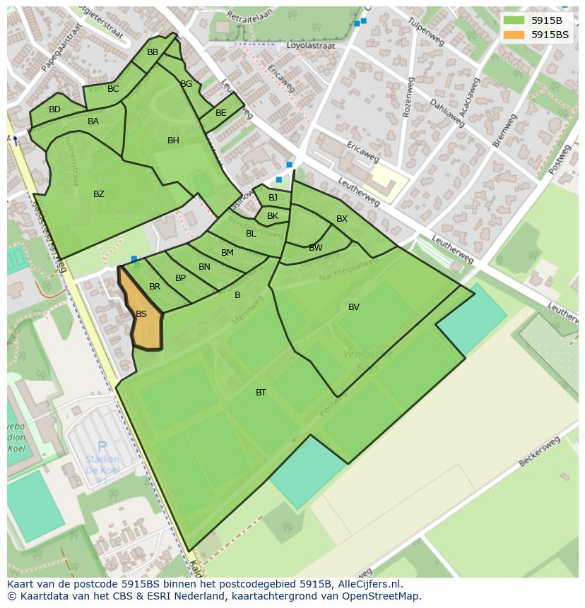 Afbeelding van het postcodegebied 5915 BS op de kaart.