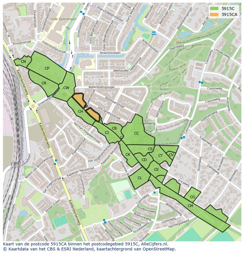 Afbeelding van het postcodegebied 5915 CA op de kaart.