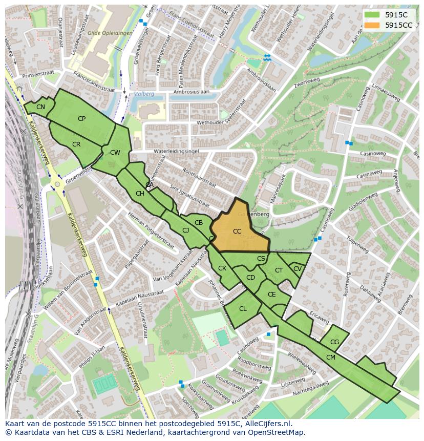 Afbeelding van het postcodegebied 5915 CC op de kaart.
