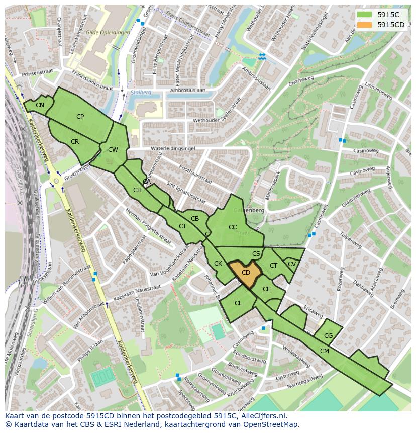 Afbeelding van het postcodegebied 5915 CD op de kaart.