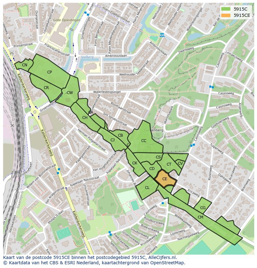Afbeelding van het postcodegebied 5915 CE op de kaart.
