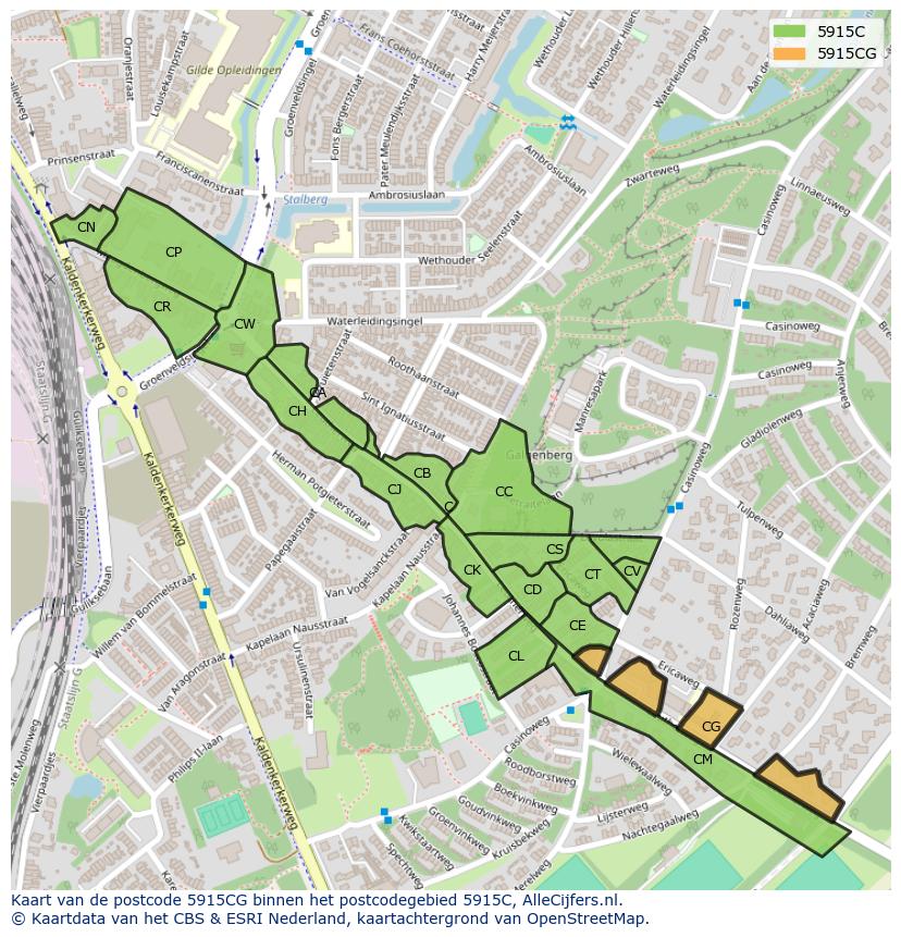Afbeelding van het postcodegebied 5915 CG op de kaart.