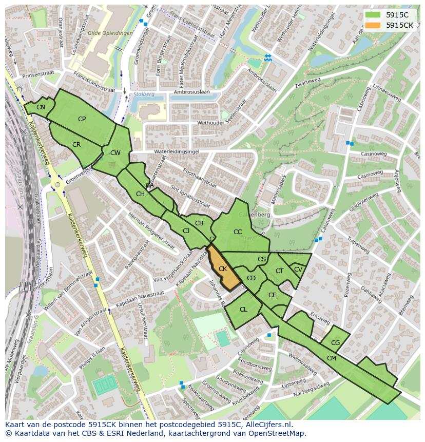 Afbeelding van het postcodegebied 5915 CK op de kaart.