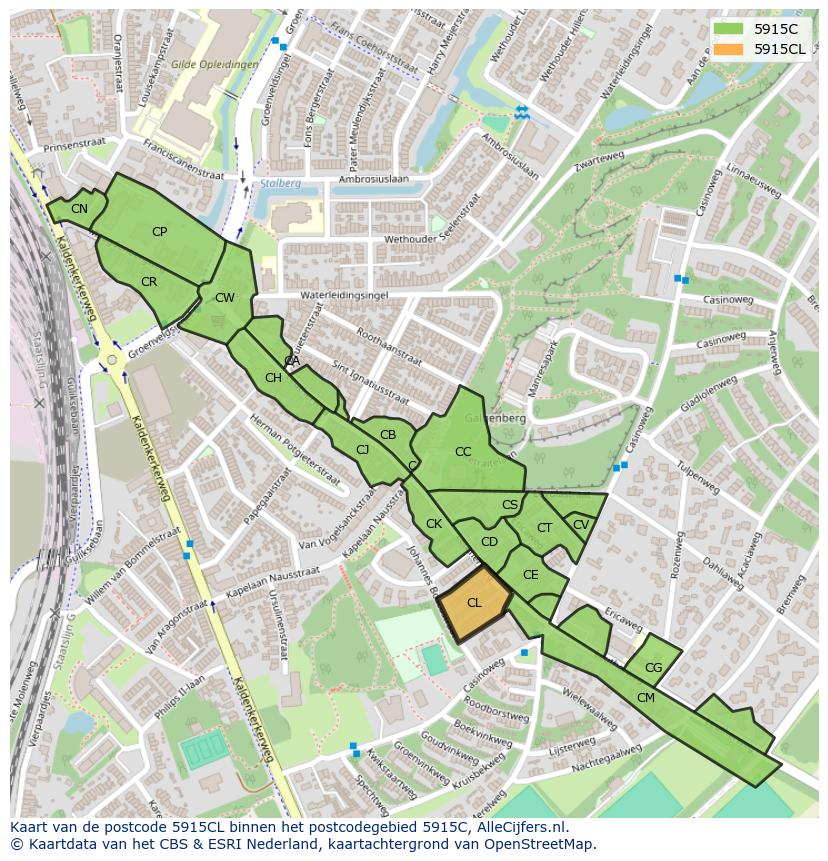 Afbeelding van het postcodegebied 5915 CL op de kaart.