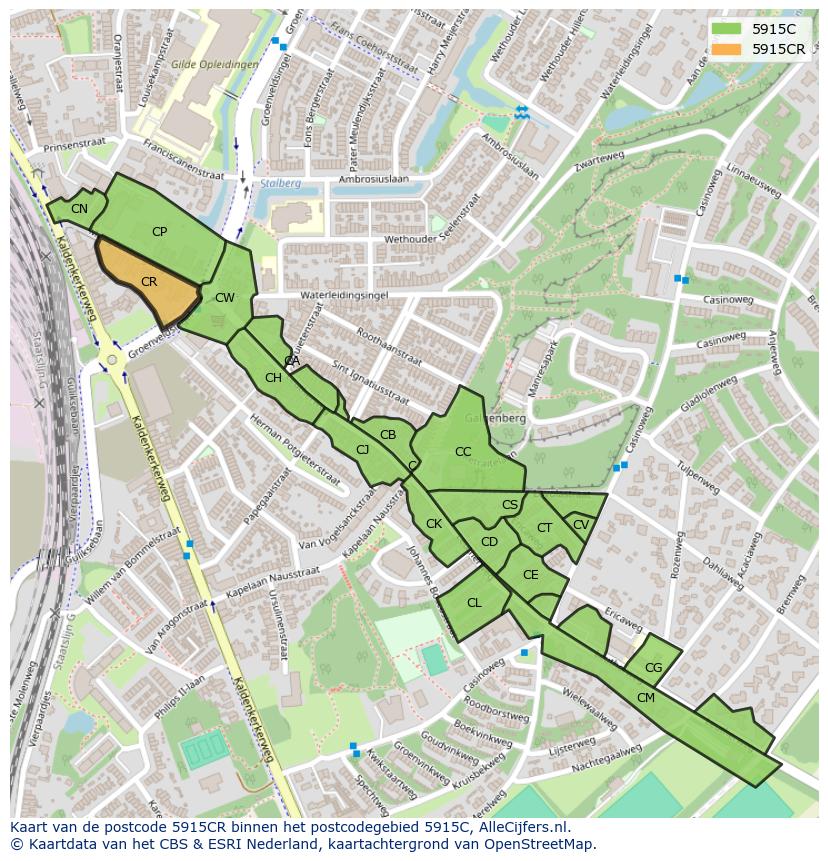 Afbeelding van het postcodegebied 5915 CR op de kaart.