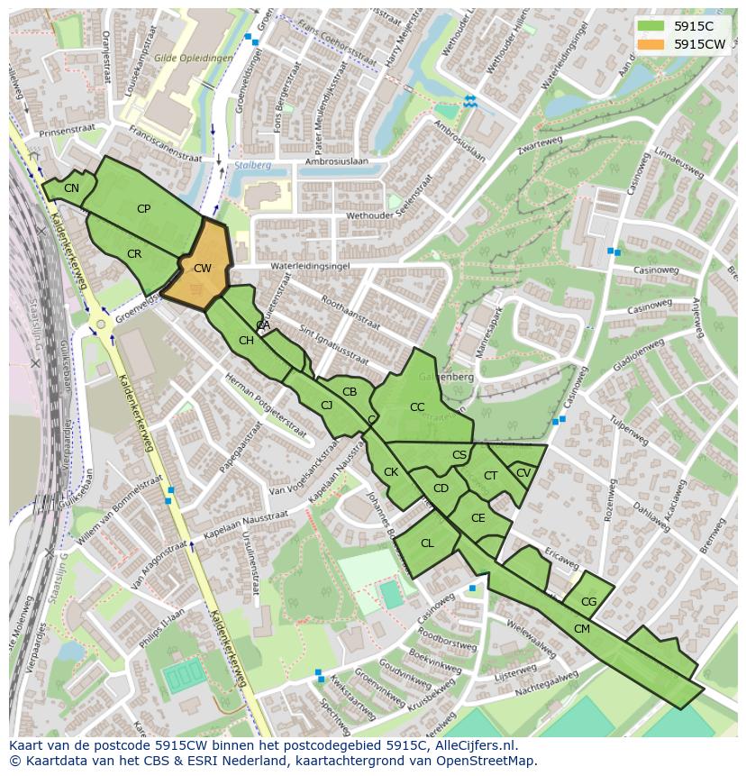 Afbeelding van het postcodegebied 5915 CW op de kaart.