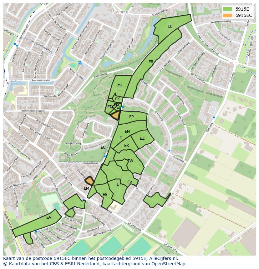 Afbeelding van het postcodegebied 5915 EC op de kaart.