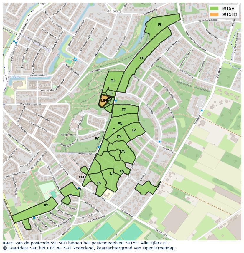 Afbeelding van het postcodegebied 5915 ED op de kaart.