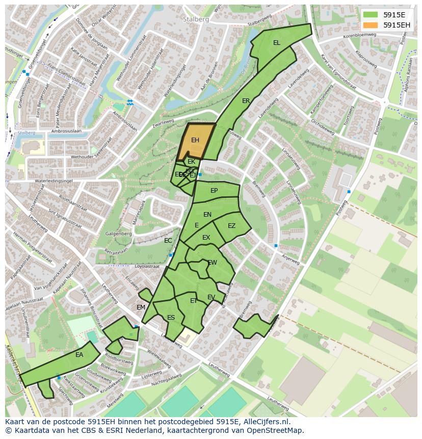 Afbeelding van het postcodegebied 5915 EH op de kaart.
