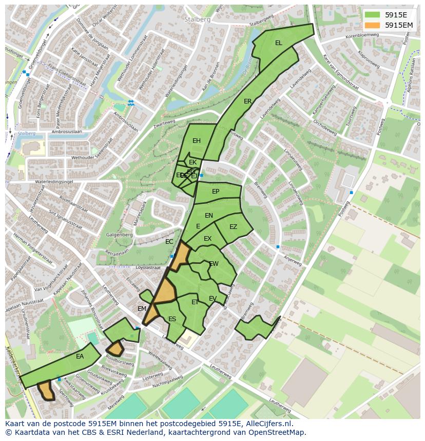 Afbeelding van het postcodegebied 5915 EM op de kaart.