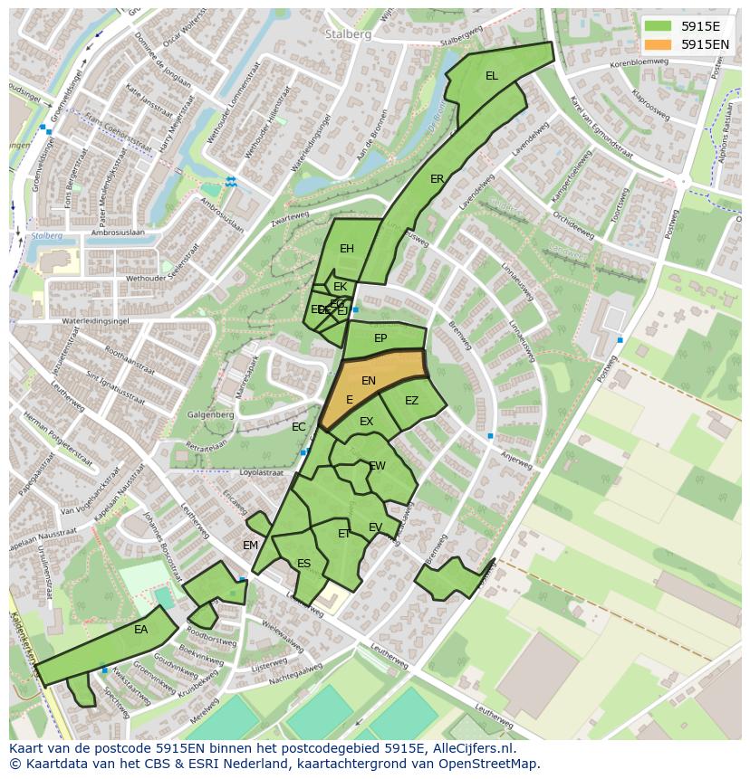 Afbeelding van het postcodegebied 5915 EN op de kaart.