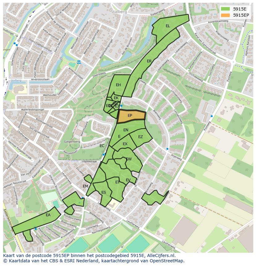 Afbeelding van het postcodegebied 5915 EP op de kaart.