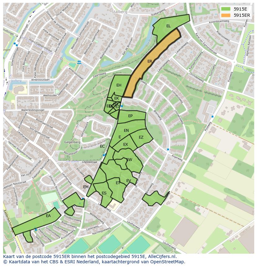 Afbeelding van het postcodegebied 5915 ER op de kaart.