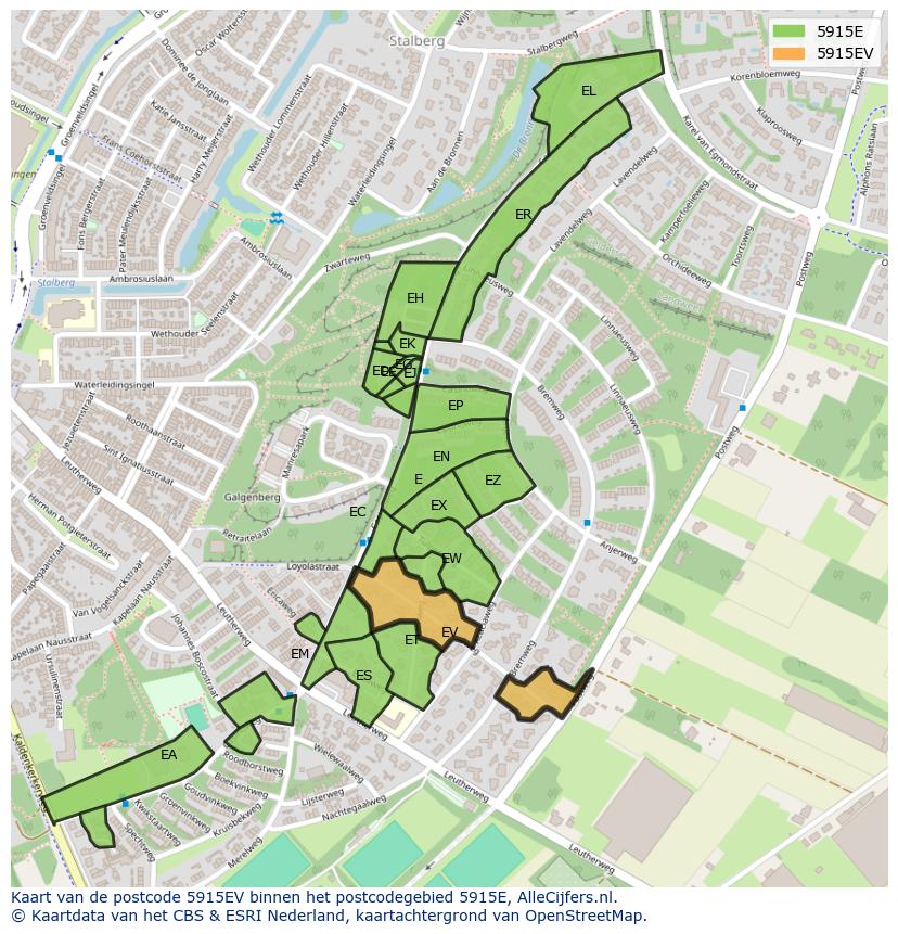 Afbeelding van het postcodegebied 5915 EV op de kaart.