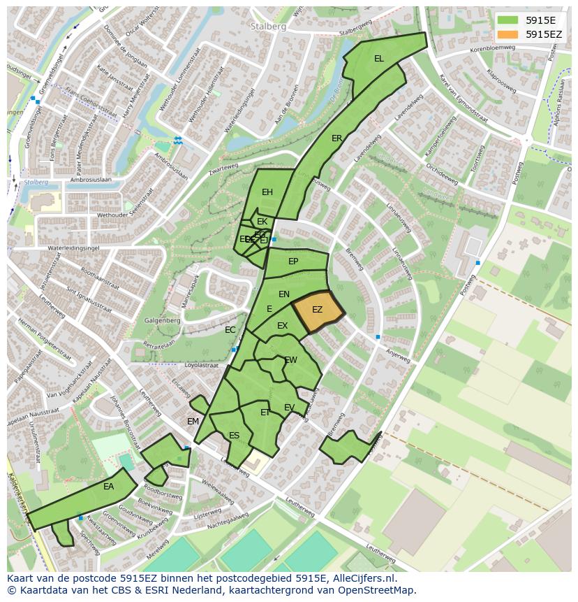 Afbeelding van het postcodegebied 5915 EZ op de kaart.