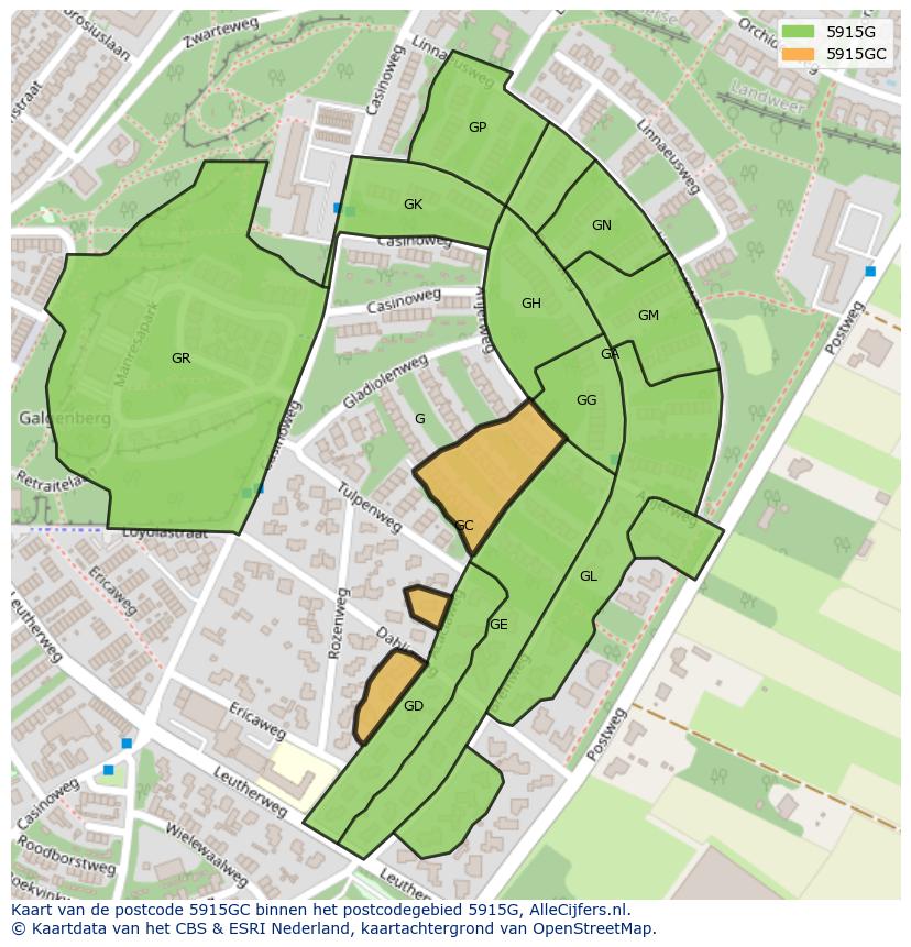 Afbeelding van het postcodegebied 5915 GC op de kaart.