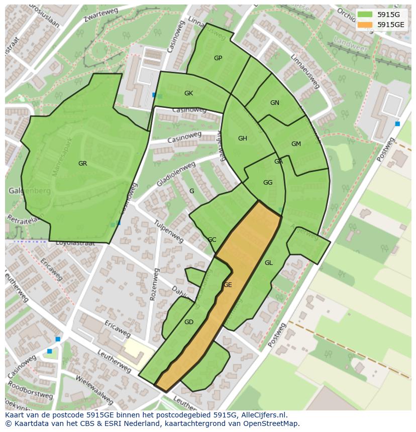Afbeelding van het postcodegebied 5915 GE op de kaart.