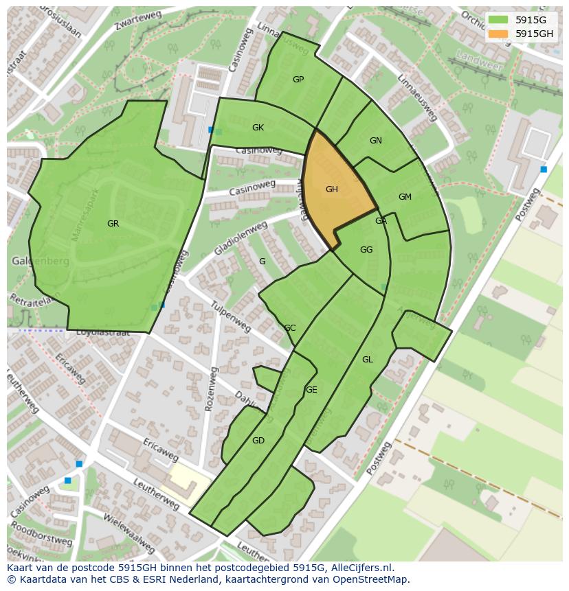 Afbeelding van het postcodegebied 5915 GH op de kaart.