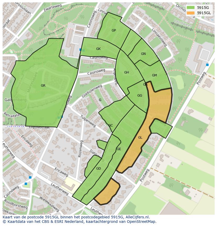 Afbeelding van het postcodegebied 5915 GL op de kaart.