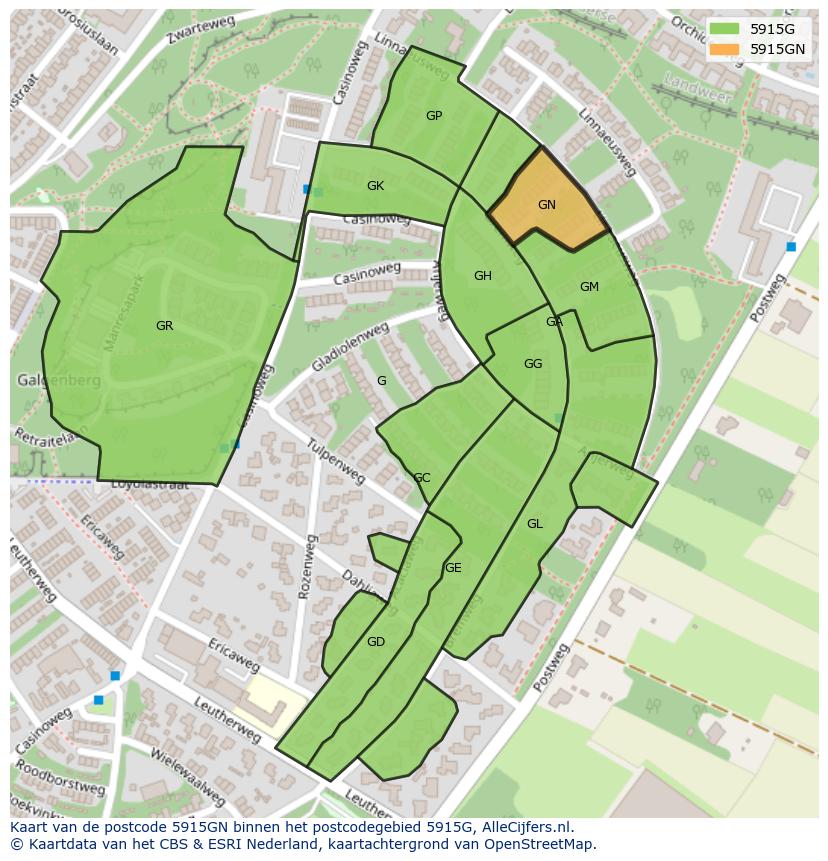 Afbeelding van het postcodegebied 5915 GN op de kaart.