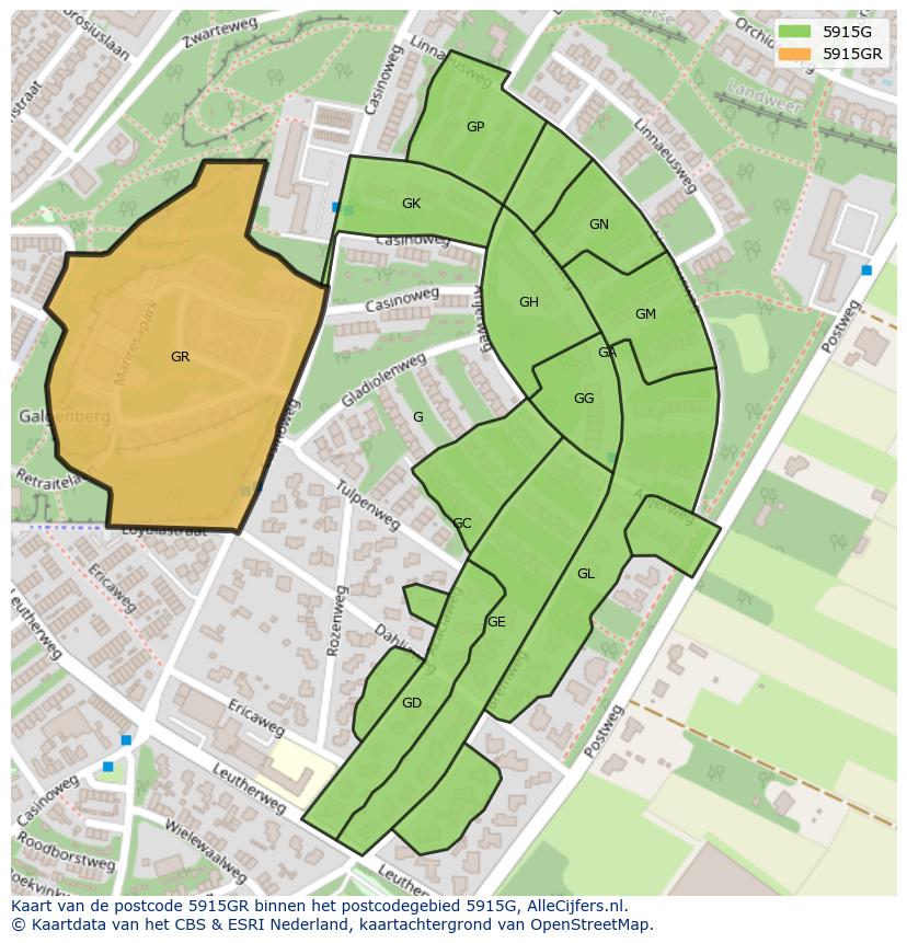 Afbeelding van het postcodegebied 5915 GR op de kaart.