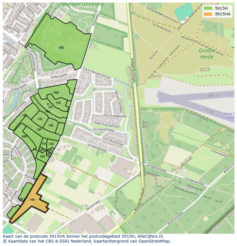Afbeelding van het postcodegebied 5915 HA op de kaart.