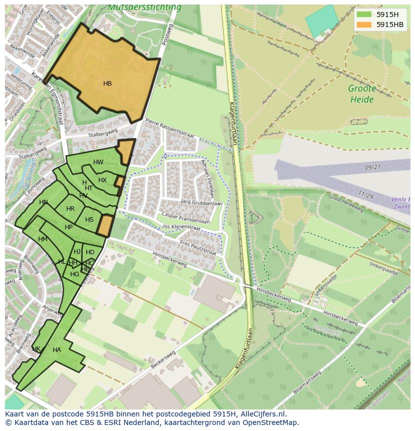 Afbeelding van het postcodegebied 5915 HB op de kaart.