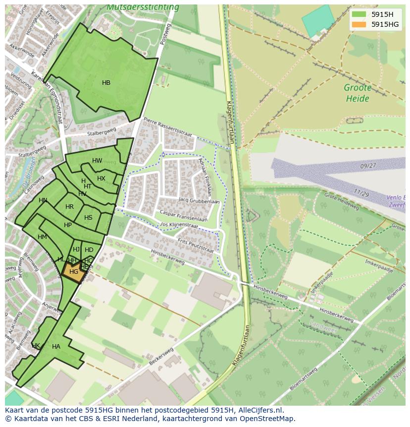 Afbeelding van het postcodegebied 5915 HG op de kaart.