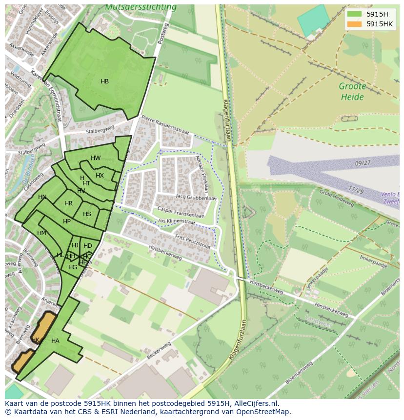 Afbeelding van het postcodegebied 5915 HK op de kaart.