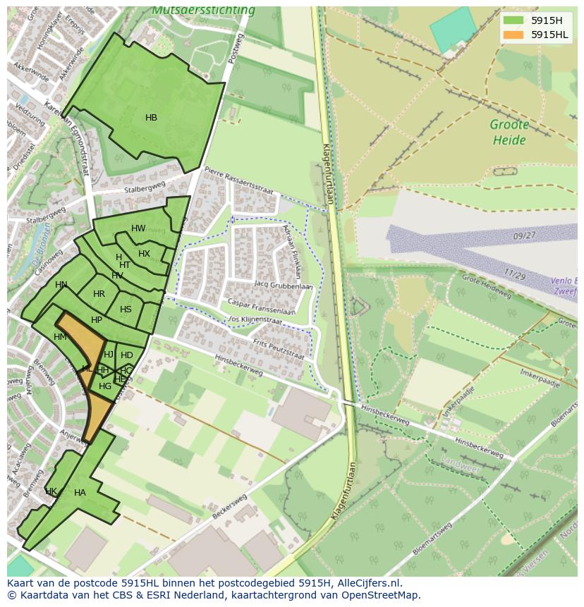 Afbeelding van het postcodegebied 5915 HL op de kaart.