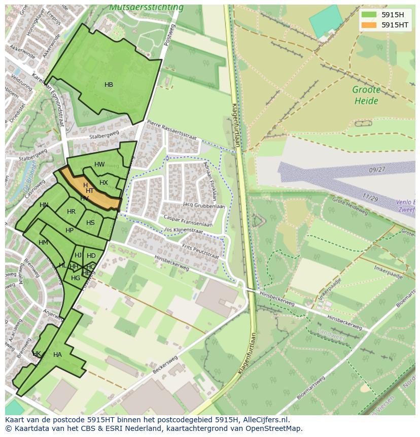 Afbeelding van het postcodegebied 5915 HT op de kaart.