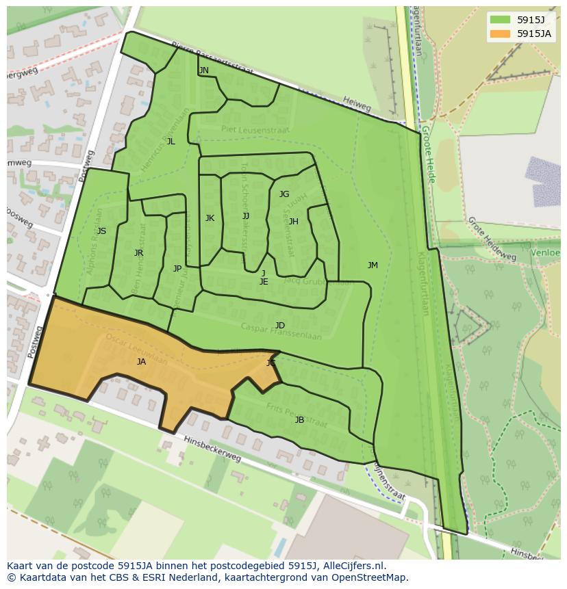 Afbeelding van het postcodegebied 5915 JA op de kaart.