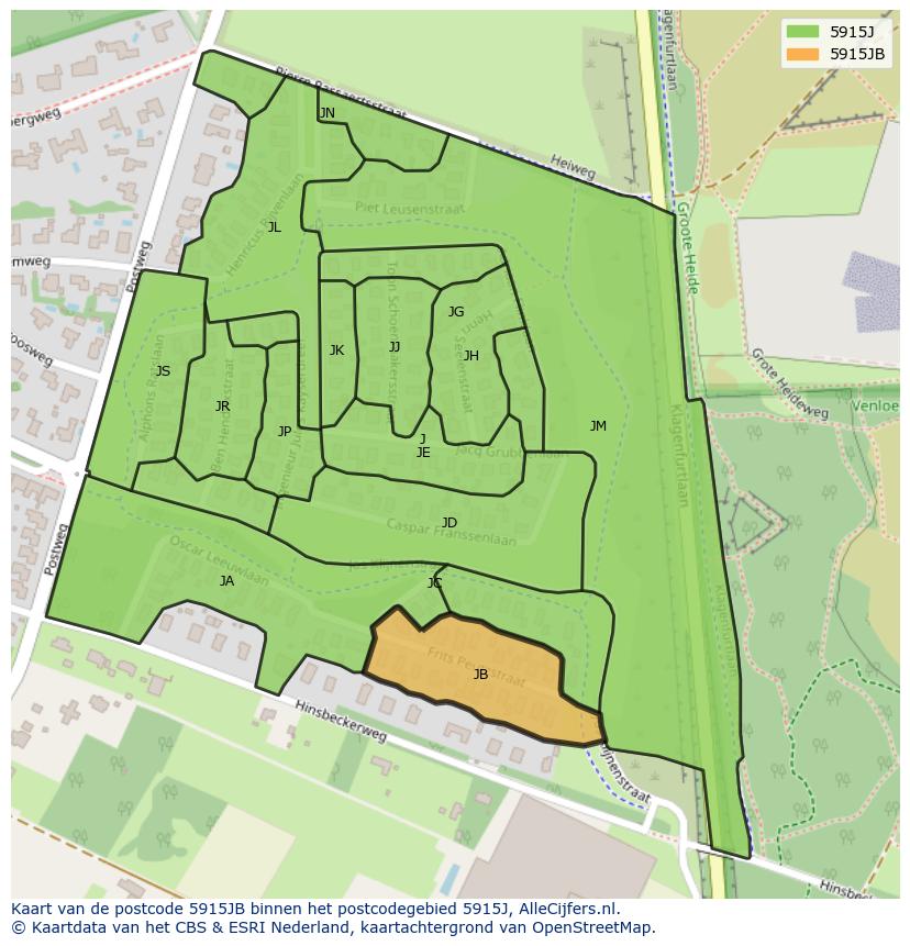 Afbeelding van het postcodegebied 5915 JB op de kaart.