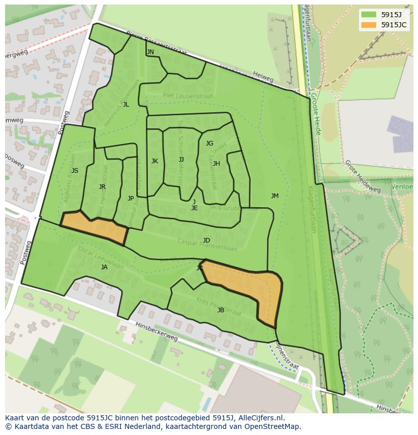Afbeelding van het postcodegebied 5915 JC op de kaart.
