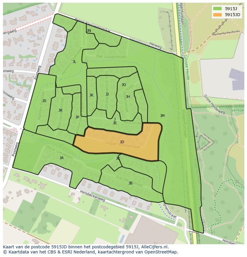 Afbeelding van het postcodegebied 5915 JD op de kaart.