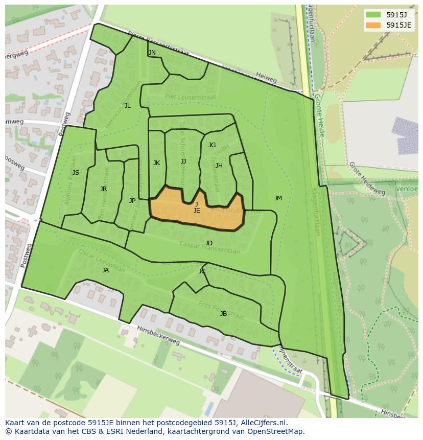 Afbeelding van het postcodegebied 5915 JE op de kaart.