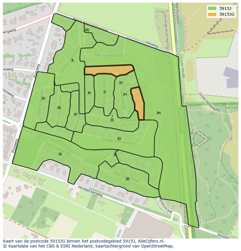 Afbeelding van het postcodegebied 5915 JG op de kaart.