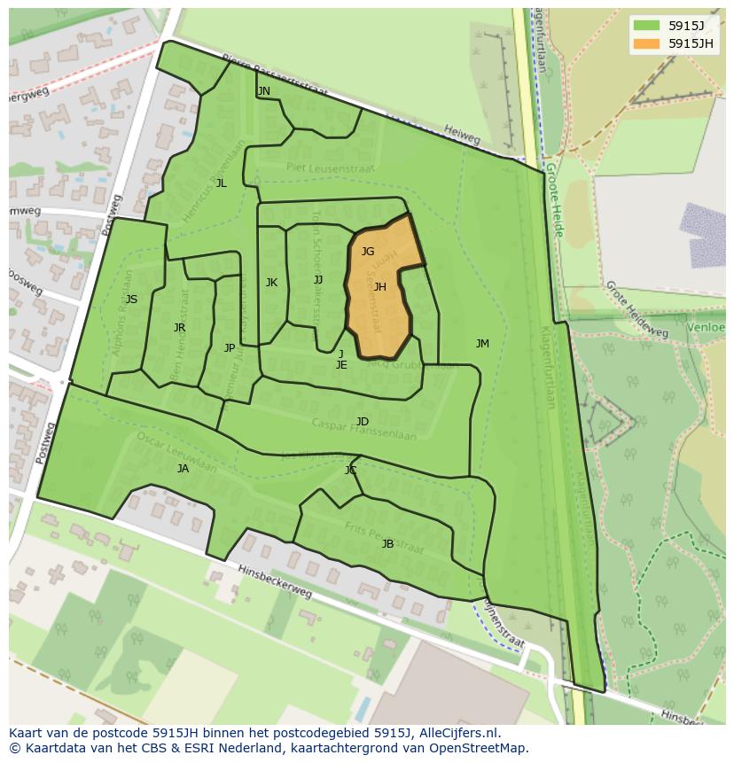 Afbeelding van het postcodegebied 5915 JH op de kaart.