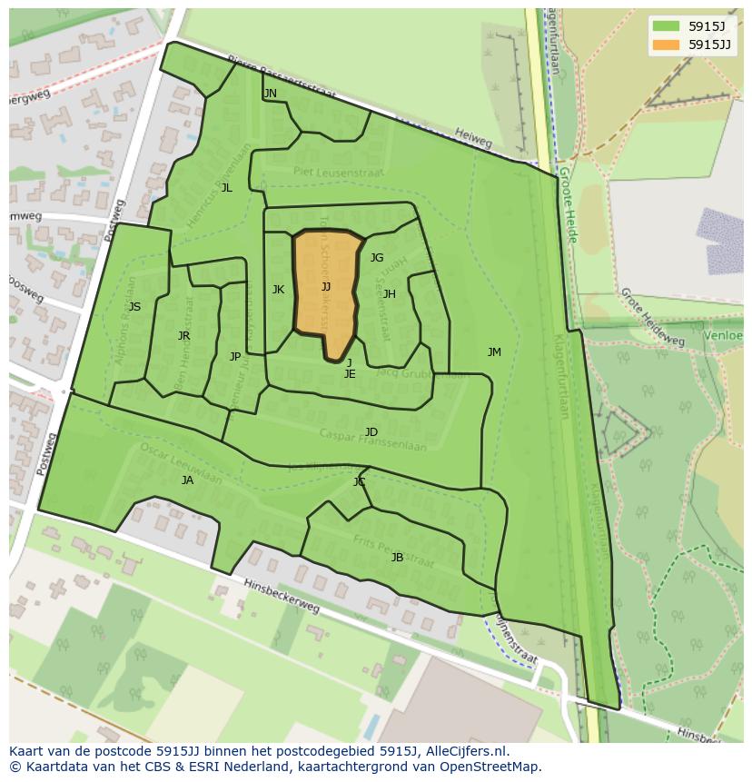 Afbeelding van het postcodegebied 5915 JJ op de kaart.